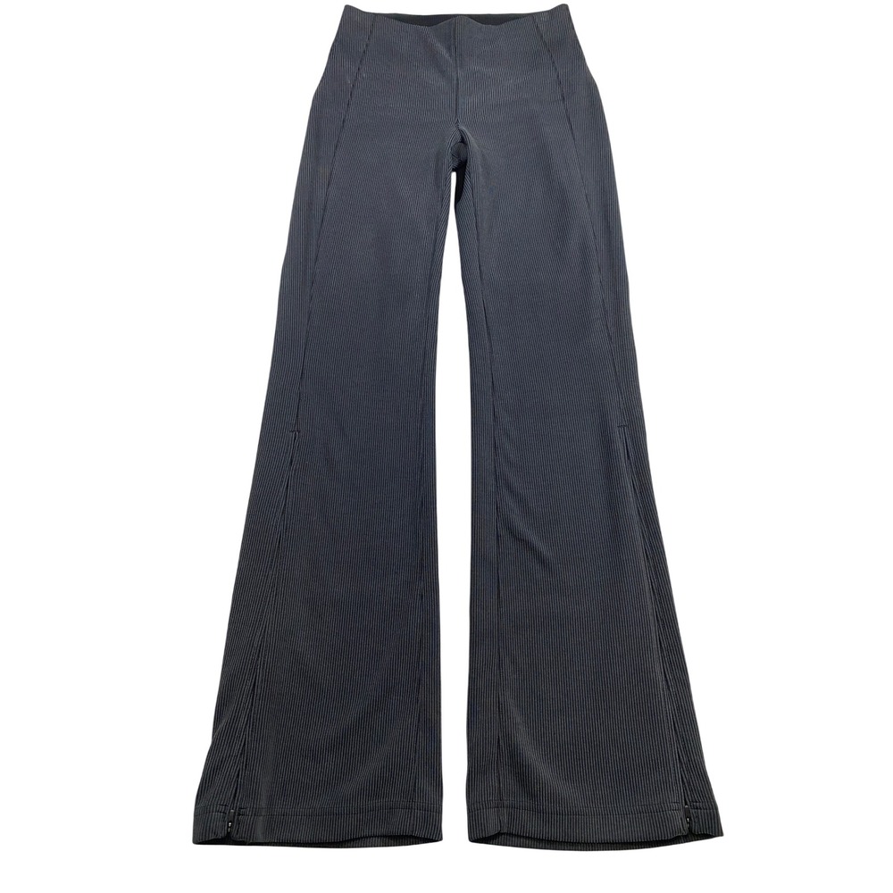 Lululemon Groove Super High-Rise Flared Pant Ribbed Stripe Split Hem‎ Black Sz 6